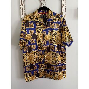Baroque Gold Men's Designer Style Button Down Short Sleeve Shirt Size Medium